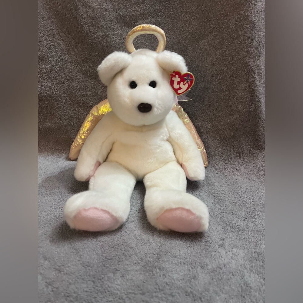 Ty Halo: White Angel Bear with Pink and Gold Accents